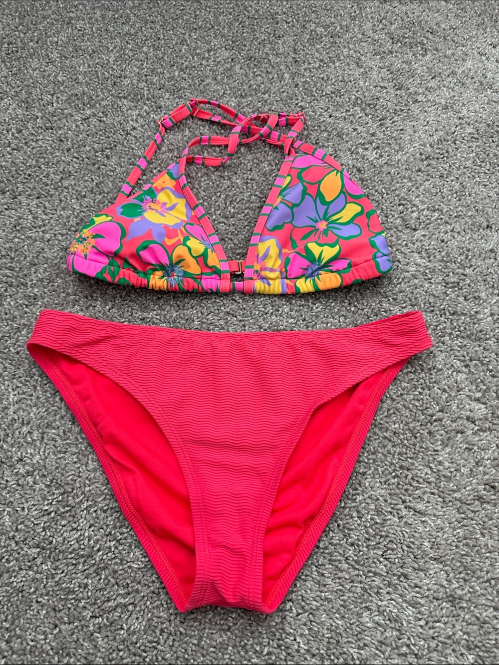 WILD FABLE Floral Halter Bikini Top with SHADE & SHORE Coral Bottoms